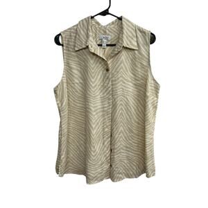 Safari Chic Zebra Print Blouse d&Co Sleeveless Linen Blend Top Size L